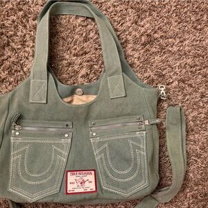 True Religion Olive Green Denim Tote
